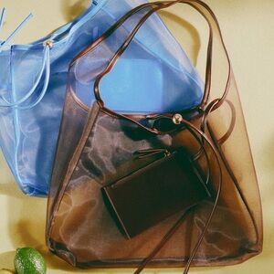 Celandine Sheer Mesh Beach Bag Brown Tote Bag